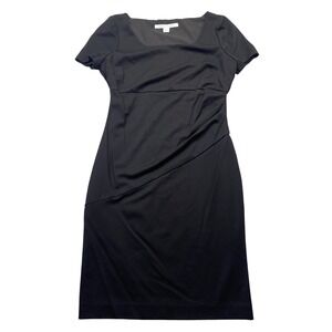 Diane von Furstenberg DVF Black Ruched Square Neck Sheath Dress Size 12